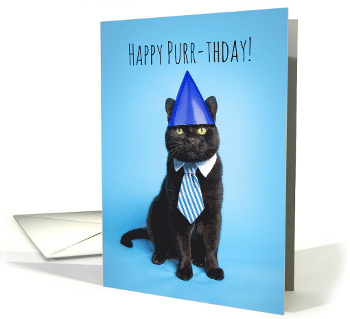Happy Purr-thday (Birthday) For Anyone Cute Cat in Tie Humor card