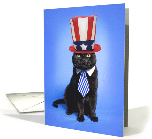 Happy Independence Day Funny Black Cat in Patriotic Hat Humor card