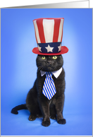 Happy Independence Day Funny Black Cat in Patriotic Hat Humor card