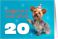 Happy 20th Birthday Yorkie in a Party Hat Humor card