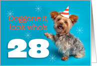 Happy 28th Birthday Yorkie in a Party Hat Humor card