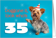 Happy 35th Birthday Yorkie in a Party Hat Humor card