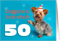 Happy 50th Birthday Yorkie in a Party Hat Humor card