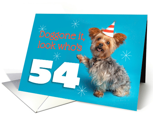 Happy 54th Birthday Yorkie in a Party Hat Humor card (1575654)