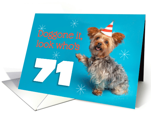 Happy 71st Birthday Yorkie in a Party Hat Humor card (1576146)