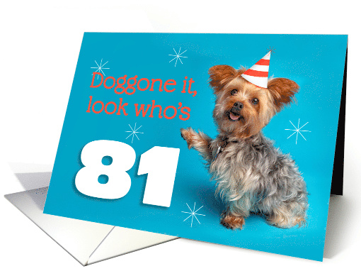 Happy 81st Birthday Yorkie in a Party Hat Humor card (1576184)
