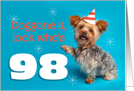 Happy 98th Birthday Yorkie in a Party Hat Humor card