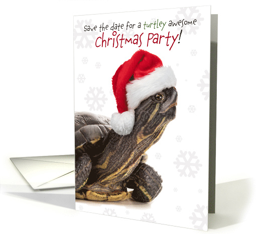 Save The Date Christmas Party Turtle in Santa Hat Humor card (1577160)