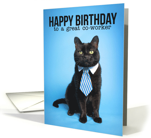 Happy Birthday Co-worker Cat in Tie Humor card (1578602)