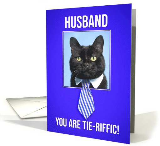 Happy Birthday Husband Cat in Tie Humor card (1578614)