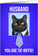 Happy Birthday Husband Cat in Tie Humor card
