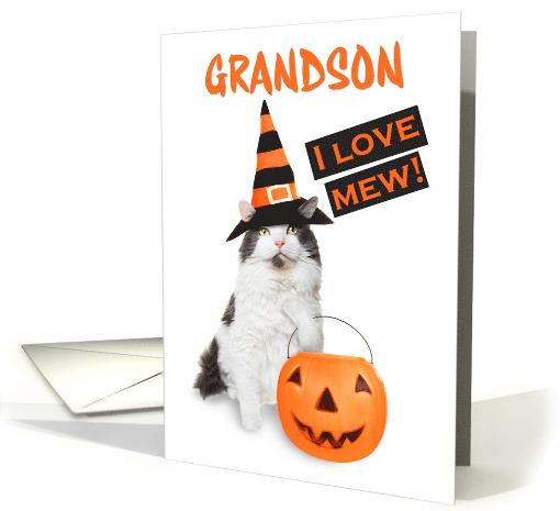 Happy Halloween Grandson Cute Kitty Cat in Costume card (1581560)