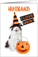 Happy Halloween Husband Cute Kitty Cat in Costume card