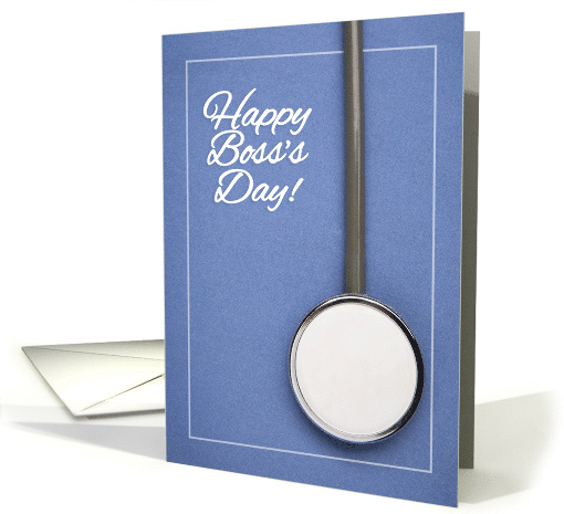 Happy Boss's Day Doctor Photo of Stethoscope on Blue Scrubs card