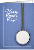 Happy Boss’s Day Doctor Photo of Stethoscope on Blue Scrubs card