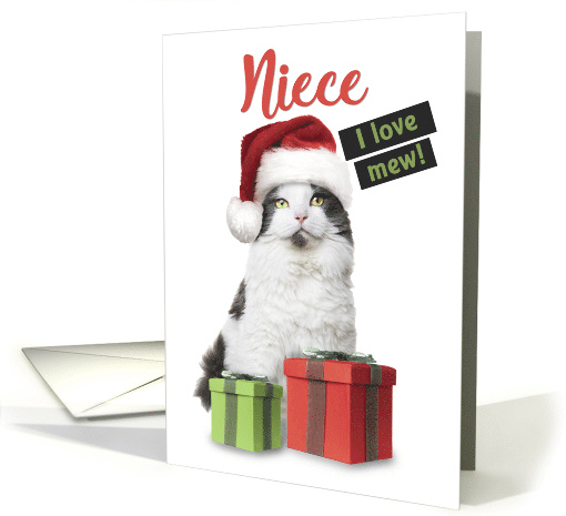 Merry Christmas Niece Cute Cat With Presents card (1585110)