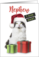 Merry Christmas Nephew Cute Cat With Presents card