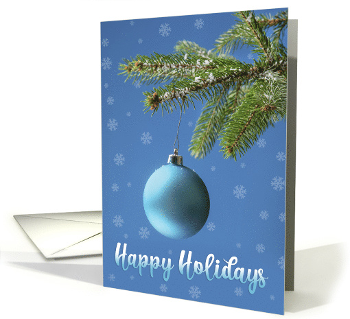 Happy Holidays Blue Ornament and Snowflakes Photo card (1585272)