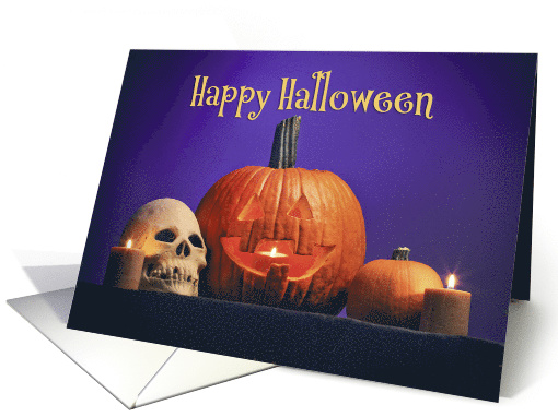 Happy Halloween For Anyone Skull and Pumpkin Decorations card