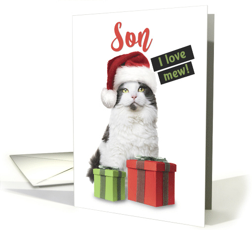 Merry Christmas Son I Love Mew Cute Cat With Presents card (1585472)