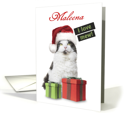 Merry Christmas Custom Name I Love Mew Cute Cat With Presents card