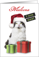 Merry Christmas Custom Name I Love Mew Cute Cat With Presents card