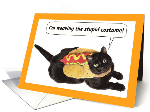 Happy Halloween Cat in Hog Dog Costume Humor card (1586324)