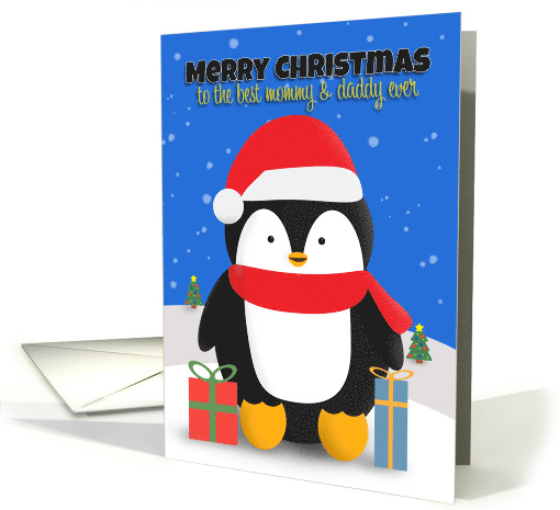 Merry Christmas Best Mommy and Daddy Penguin in the Snow card