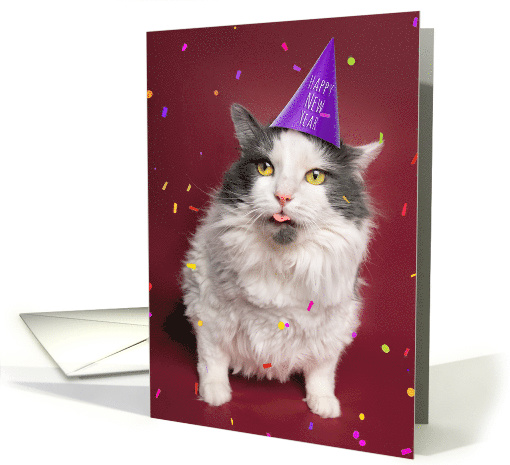 Happy New Year For Anyone Cat Coughing Hairball Humor card (1589512)