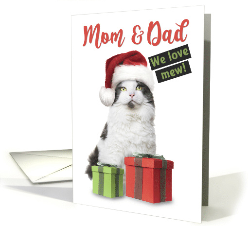 Merry Christmas Mom and Dad We Love Mew Cute Cat With Presents card