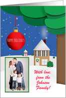 Happy Holidays Custom Photo House on a Snowy Hill Illustration card