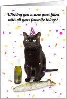 Happy New Year For Anyone Funny Cat Celebrating card
