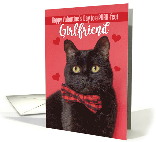 Happy Valentine's Day Girlfriend Cute Cat in Bow Tie Humor card