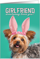 Happy Easter For Girlfriend Cute Yorkie Dog in Bunny Ears Humor card