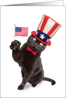 Happy Presidents’ Day For Anyone Cute Patriotic Cat with Flag Humor card