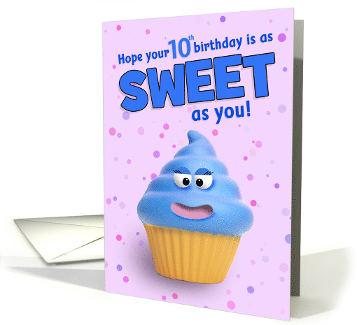 Happy 10th Birthday Cute Cupcake With Silly Face card (1597212)