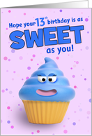 Happy 13th Birthday Cute Cupcake With Silly Face card