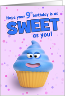 Happy 9th Birthday Cute Cupcake With Silly Face card