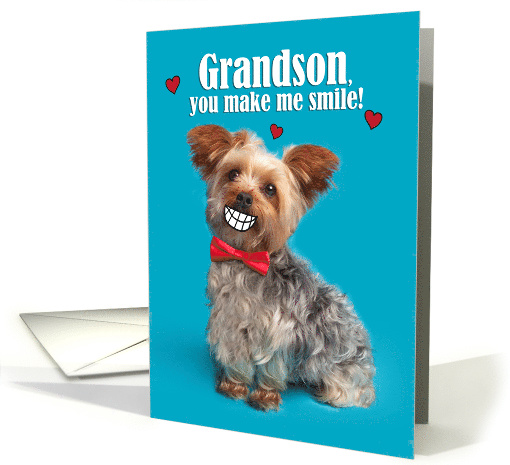 Happy Valentine's Day Grandson Funny Yorkie Dog With Smile card