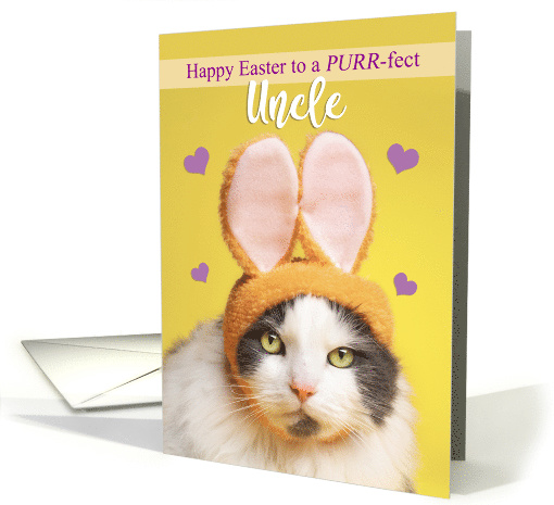 Happy Easter Uncle Cute Cat in Bunny Ears Humor card (1599054)