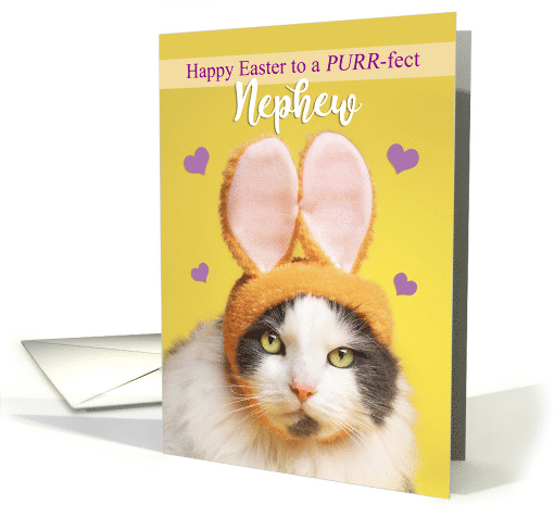 Happy Easter Nephew Cute Cat in Bunny Ears Humor card (1599062)