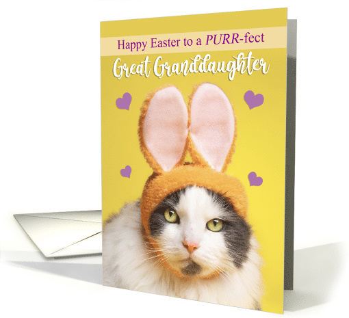 Happy Easter Great Granddaughter Cute Cat in Bunny Ears Humor card