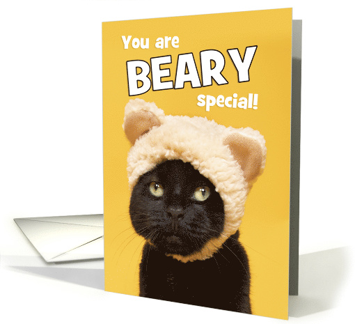 Happy Birthday For Anyone Funny Black Cat in Bear Ears Humor card