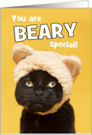Happy Birthday For Anyone Funny Black Cat in Bear Ears Humor card