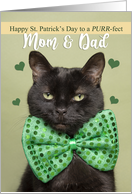 Happy St. Patrick’s Day Mom and Dad Cute Black Cat in Green Bow Tie card