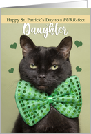 Happy St. Patrick’s Day Daughter Cute Black Cat in Green Bow Tie card