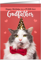 Happy Birthday Godfather Cat in Party Hat and Bow Tie Humor card