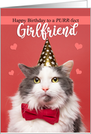 Happy Birthday Girlfriend Cat in Party Hat and Bow Tie Humor card