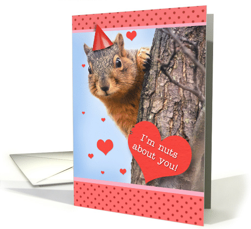 Happy Birthday Love Cute Squirrel in Party Hat with Hearts Humor card