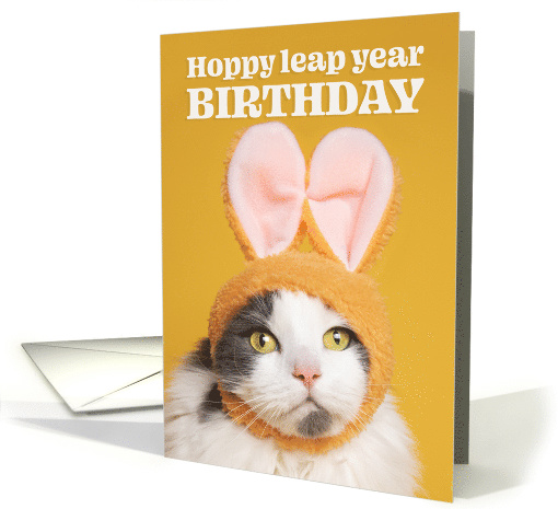 Happy Leap Year Birthday Funny Bunny Cat Humor card (1600086)